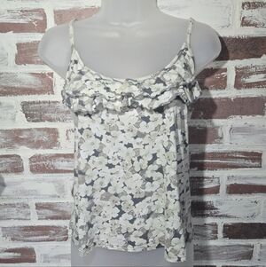 Old Navy Floral Ruffle Cami - White and Gray